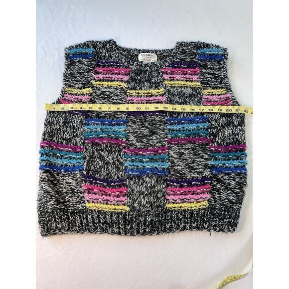 VTG Sweater Vest Hand Knit Gray Mohair Rainbow SZ LG Artsy Indie Grunge - Picture 5 of 6